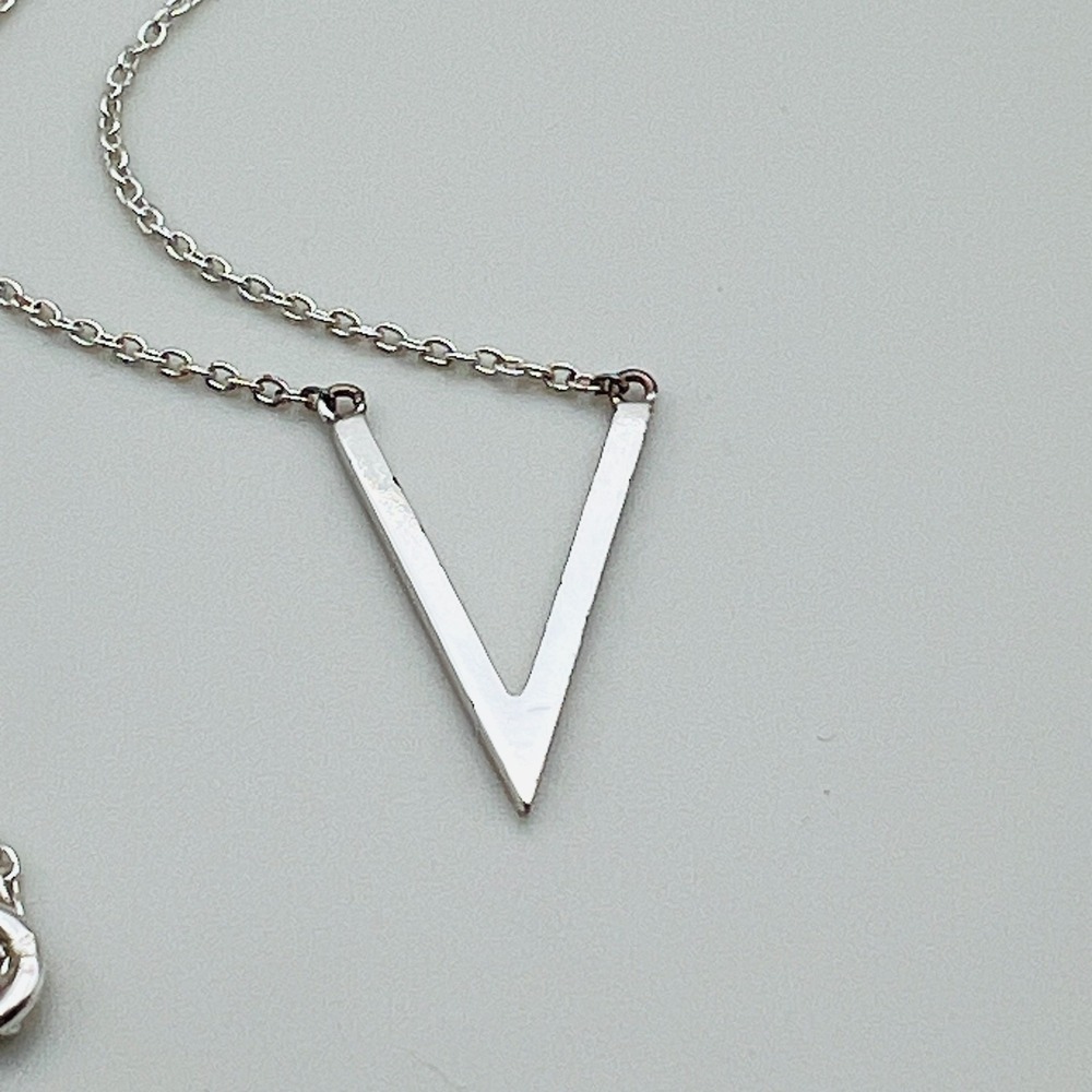 Jacmel Mauritius Necklace V Pendant Sterling Silver 925 Minimalist Dainty 18in